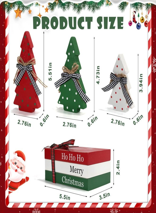 SYNCVIBE Christmas Decoration 6PCS Table Centerpieces, Tabletop Christmas Decor for Tiered Tray Shelf Mantel Fireplace Coffee Bar Office Desk Farmhouse Xmas Holiday Decoration Wood Faux Book and Tree Sign - Image 3